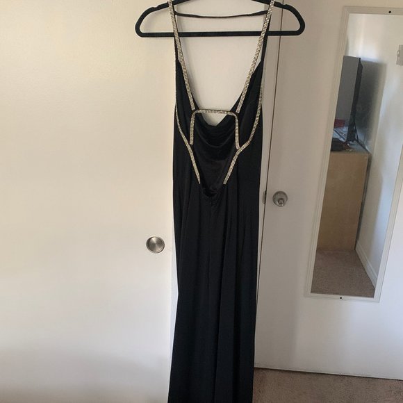 Ark & Co Black Long Dress With Rhinestone Straps - Picture 4 of 6